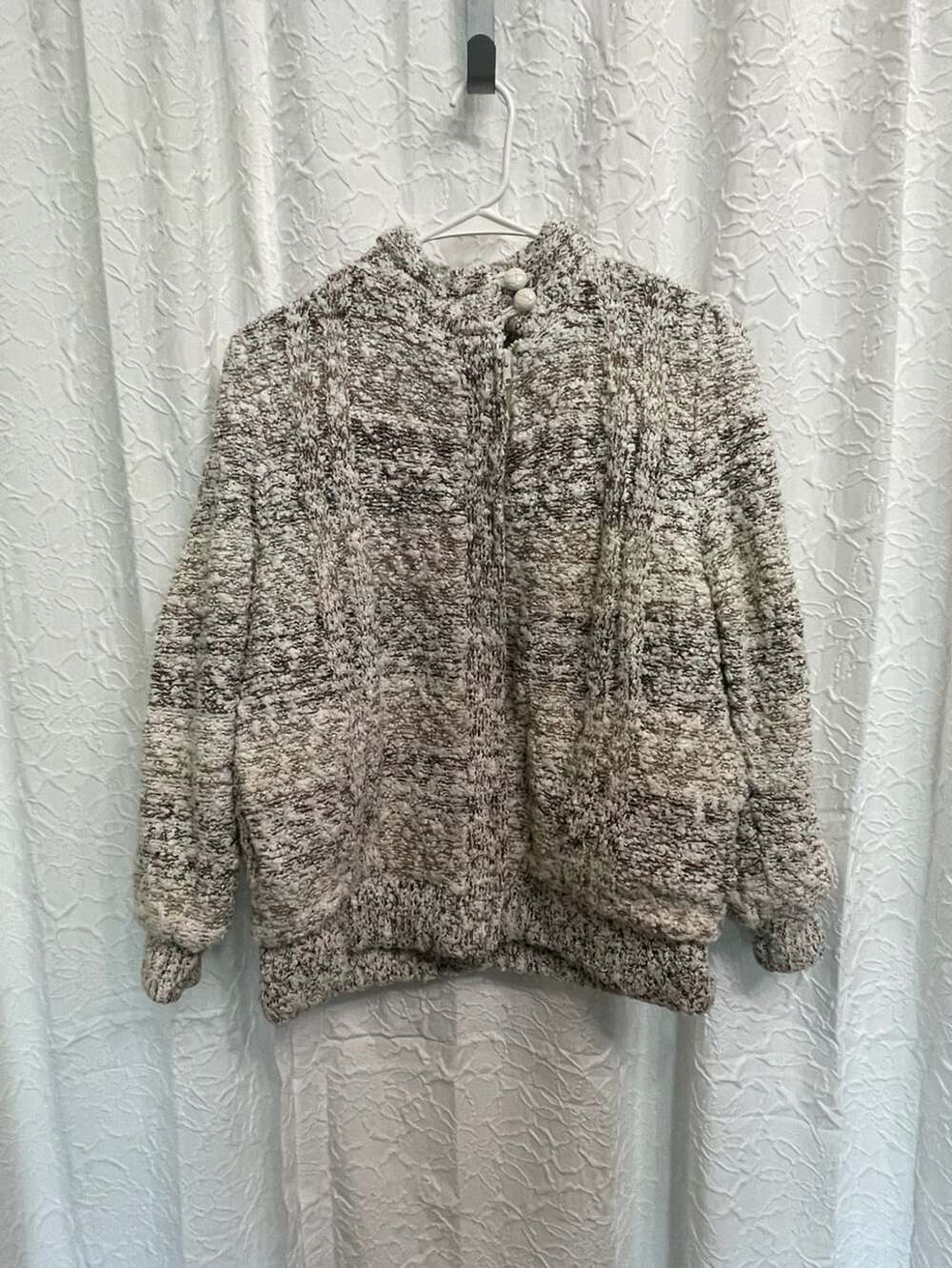 Cherry Stix LTD Textured Zip Sweater Jacket Size L Brown White
